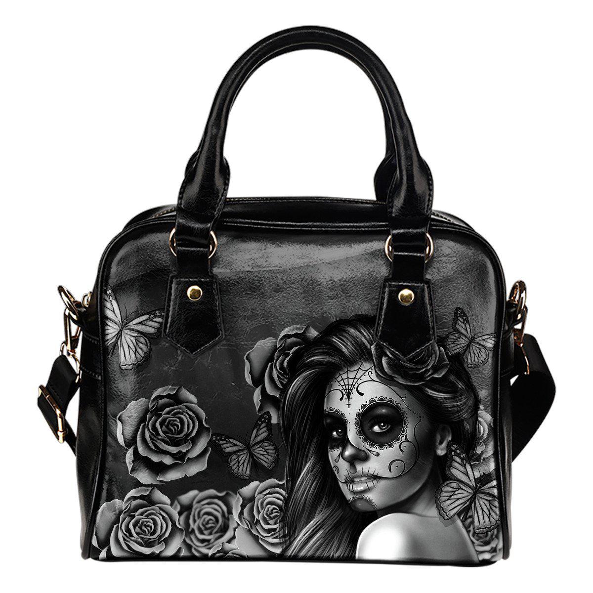 Calavera Black & White Shoulder Handbag