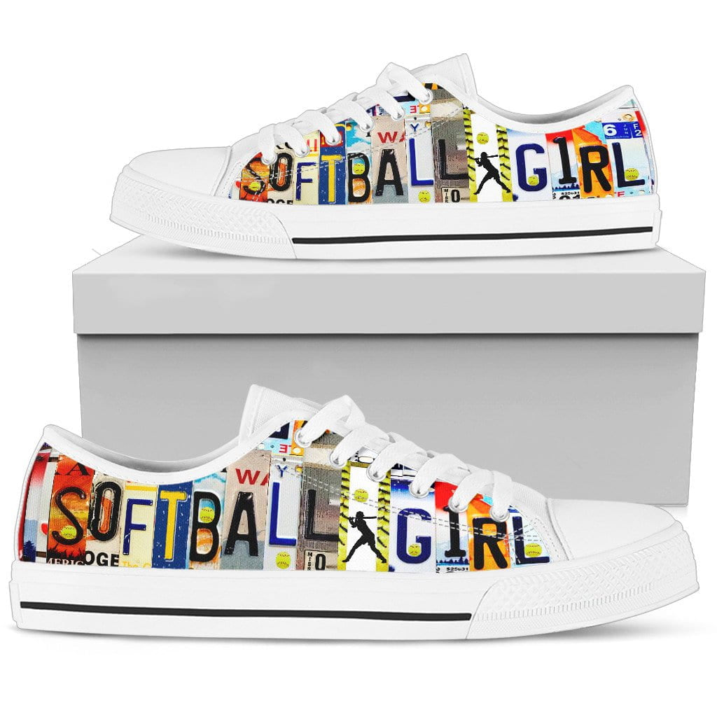 Softball Girl Low Top Womens Tennis Shoes White
