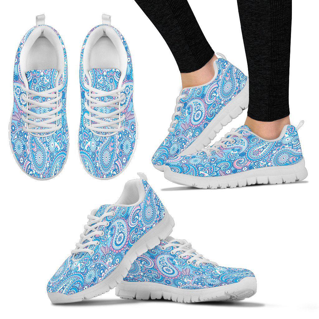 Blue Paisley White Border Women's Sneakers