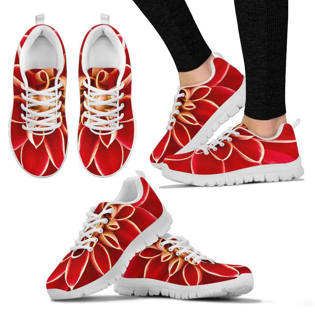Red Flower White Border Women's Sneakers