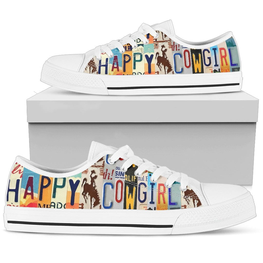 Happy Cowgirl Low Top Womens Tennis Shoes White