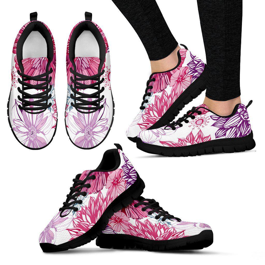 Flowers Black Border Women's Sneakers