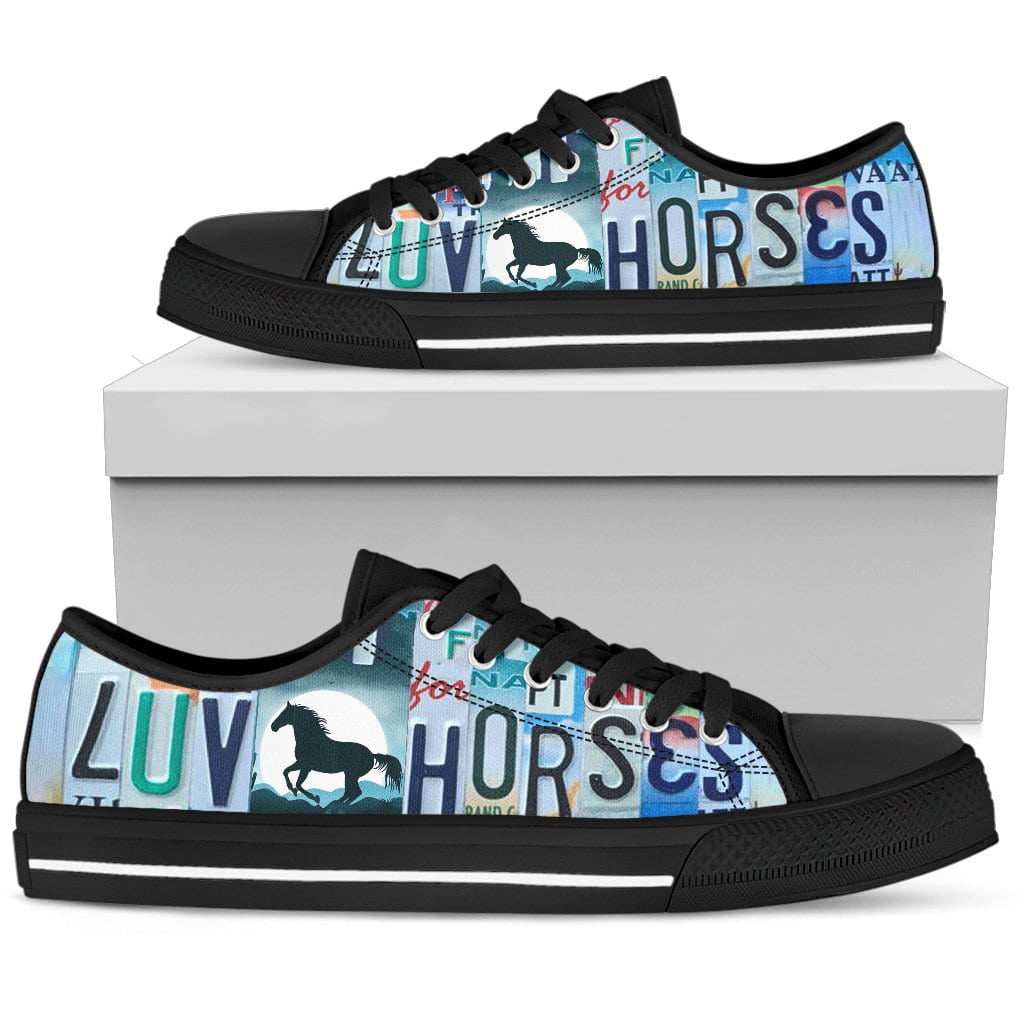 Love Horses Low Top Mens Tennis Shoes Black