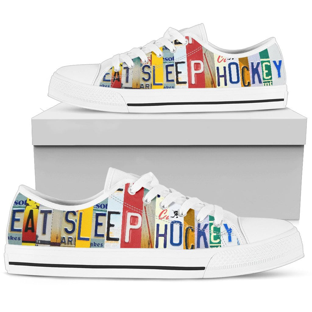 Eat, Sleep, Hockey White Low Top Mens Tennis Shoes