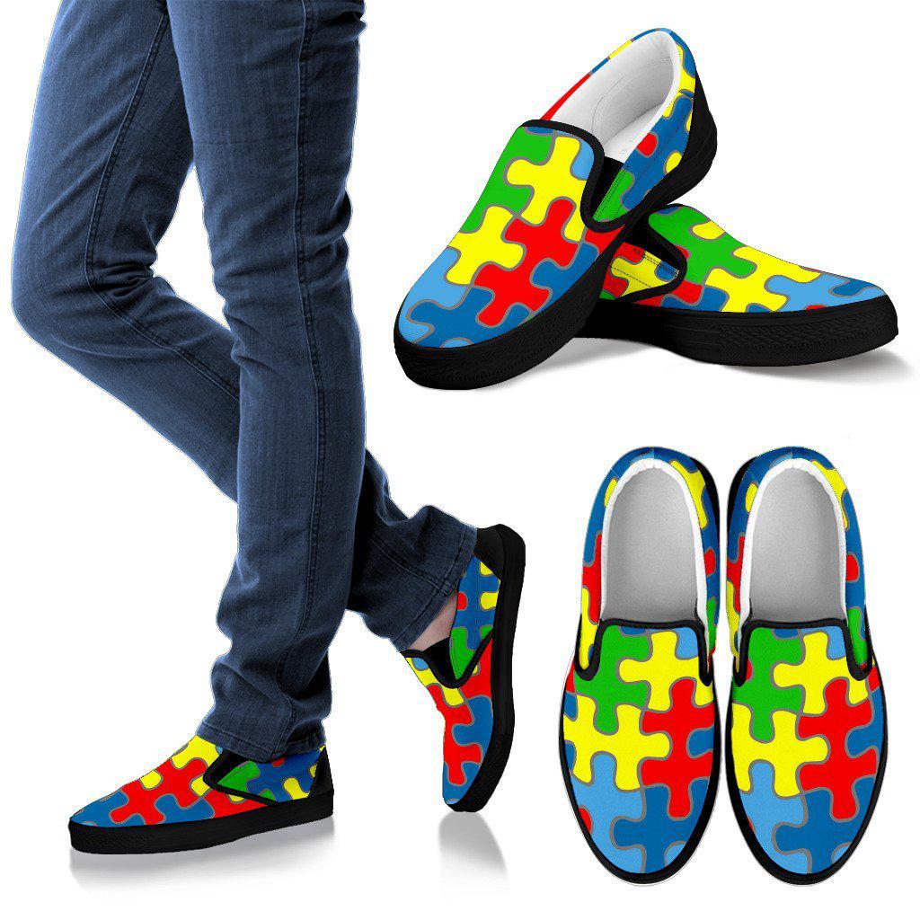 Autism Awareness Men's Slip Ons (Black) Shoes