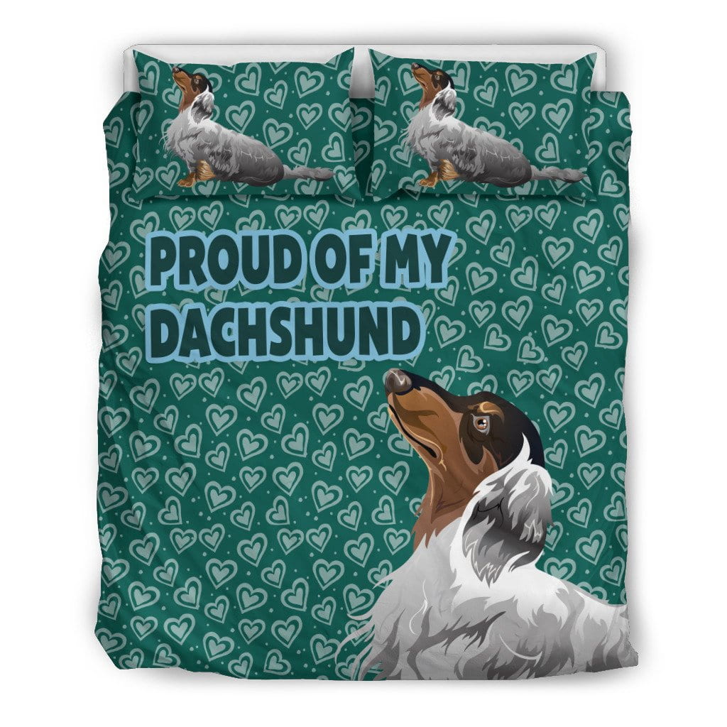 Proud of my Dachshund Dark Green Duvet