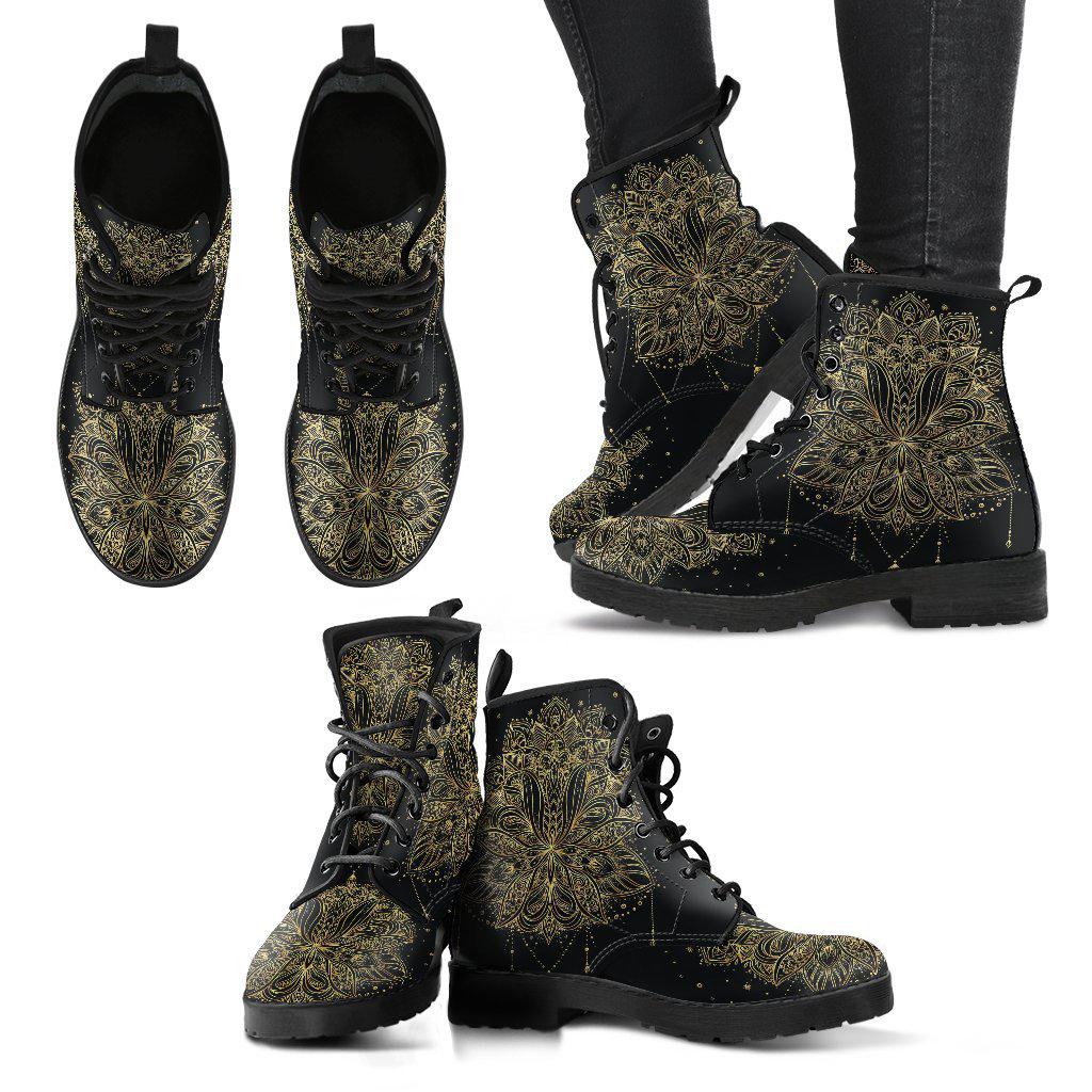 Golden Lotus Mandala Women's Leather Boots
