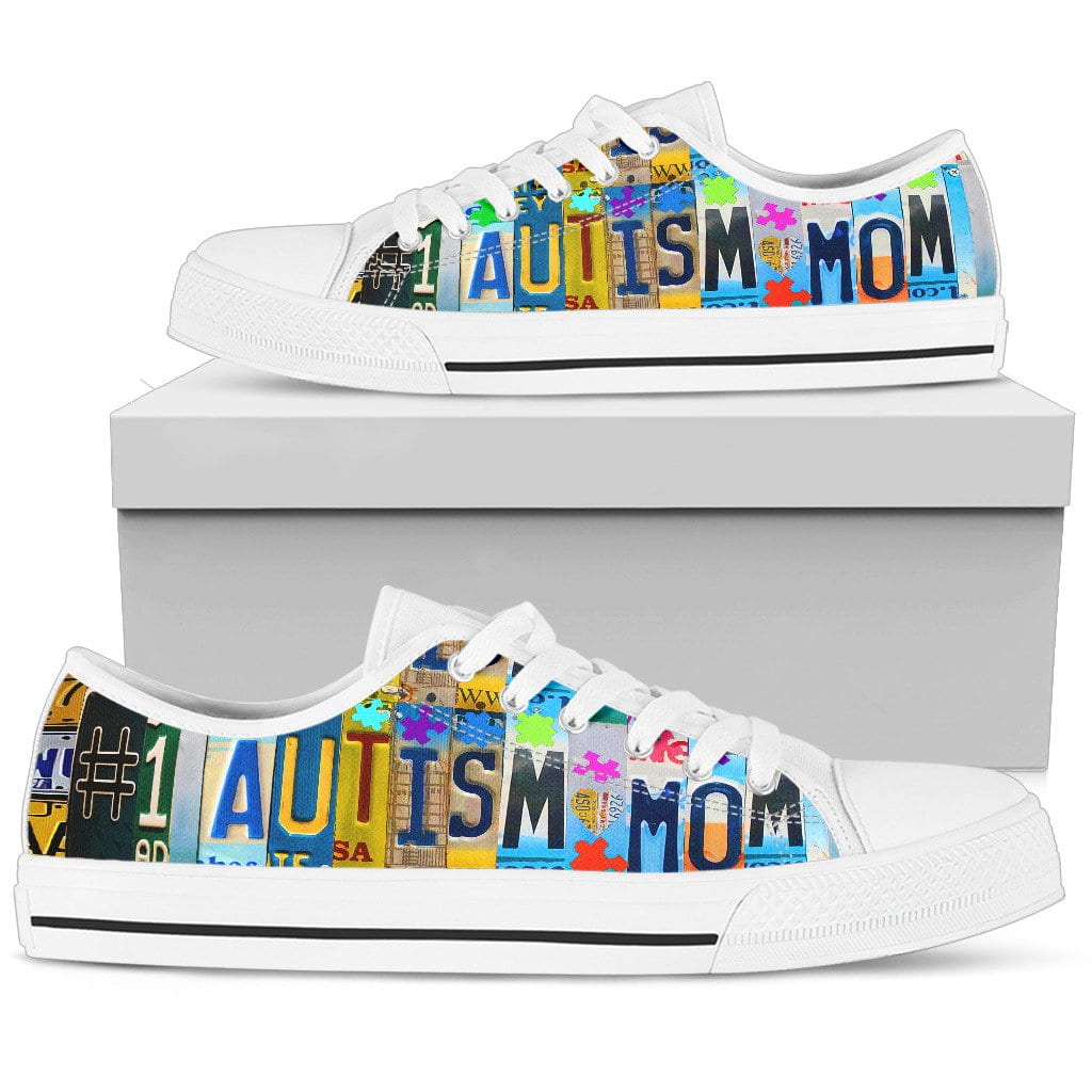 Proud No 1 Autism Mom Low Top Womens Tennis Shoes White