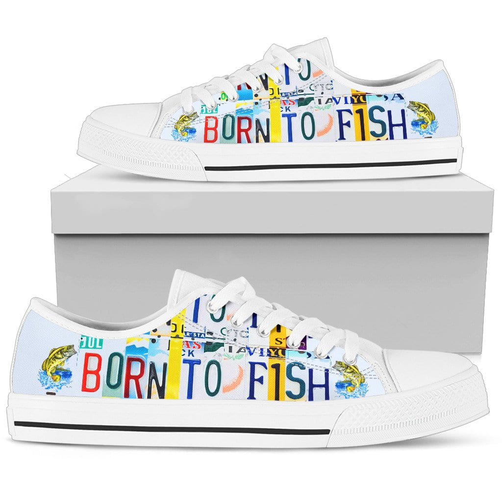 Born To Fish Low Top Mens Tennis Shoes White
