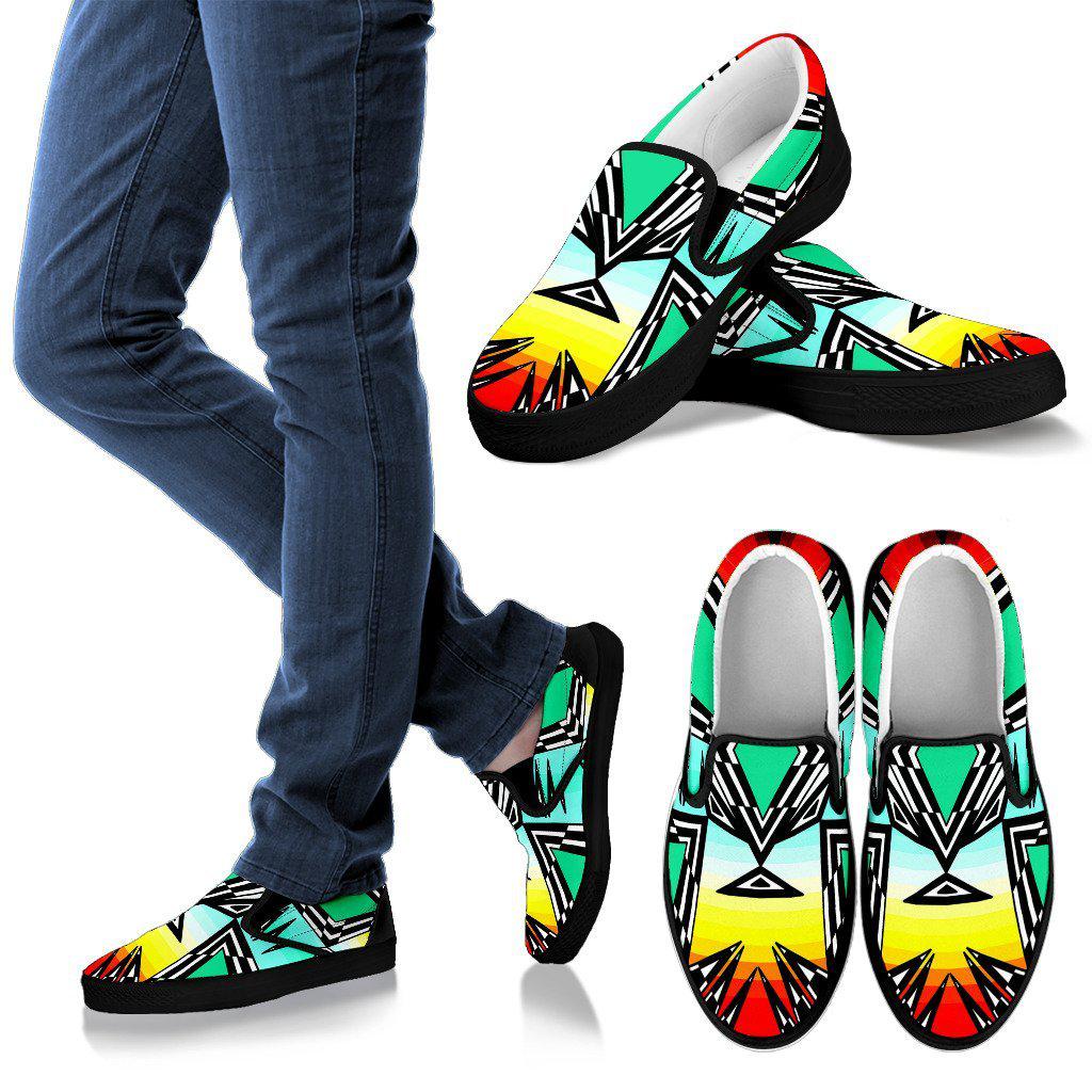 Fire and Turquoise gradient II Womens Slip Ons Shoes Black Sole