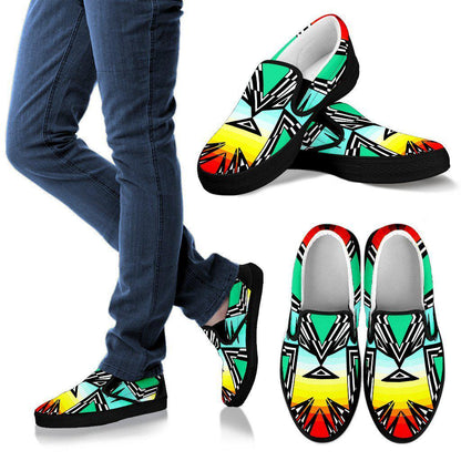 Fire and Turquoise gradient II Womens Slip Ons Shoes Black Sole
