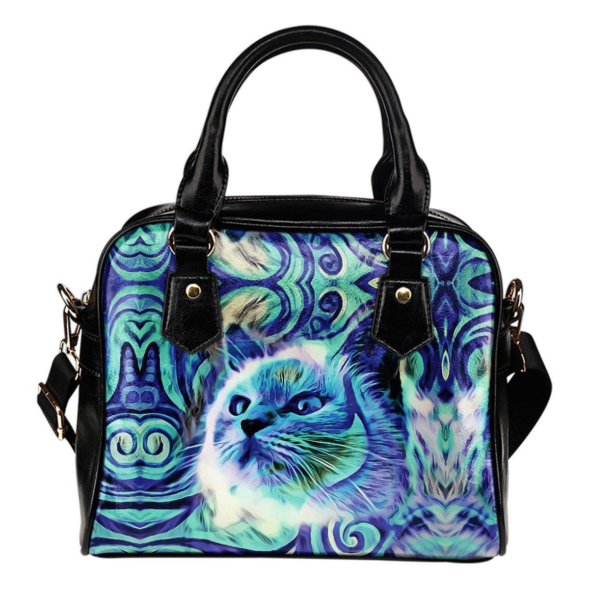 Blue Cat Shoulder Handbag