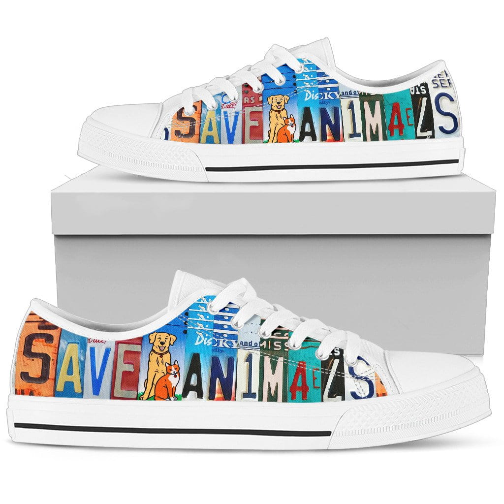 Save Animals Low Top Womens Tennis Shoes White