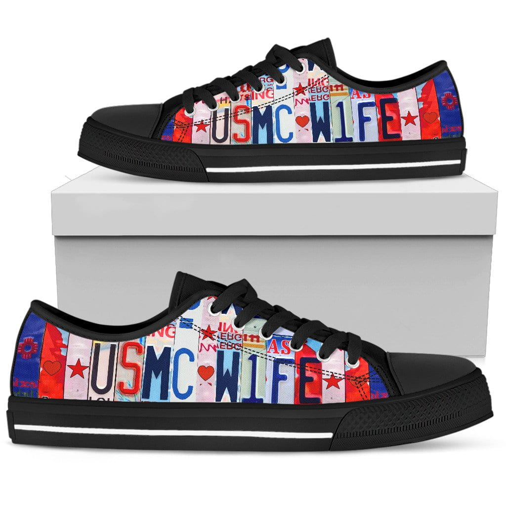 Proud USMC Wife Low Top Womens Tennis Shoes Black