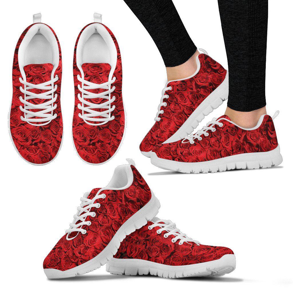 Red Roses White Border Women's Sneakers