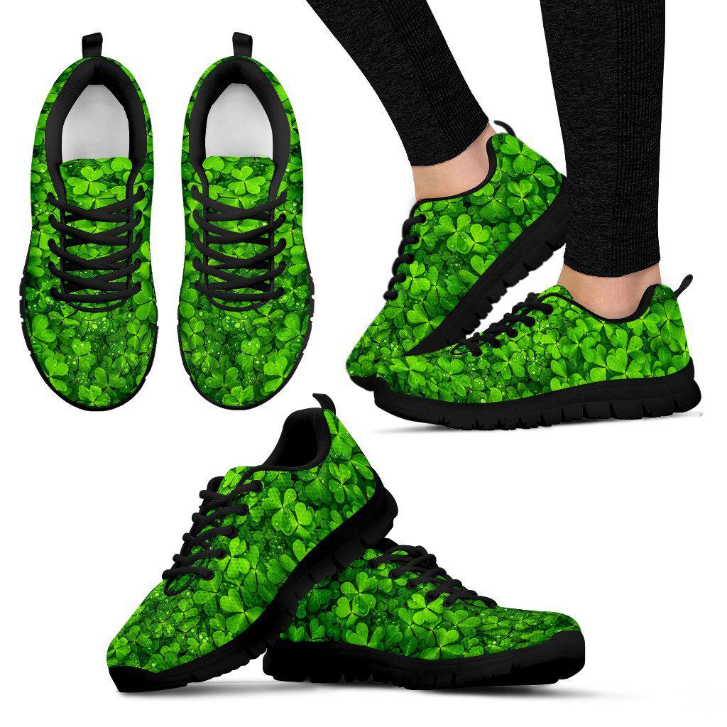 Green Clover Black Border Women's Sneakers