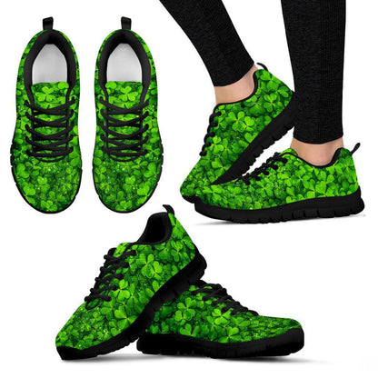 Green Clover Black Border Women's Sneakers