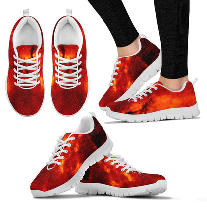 Red Star Cluster Galaxy White Border Women's Sneakers