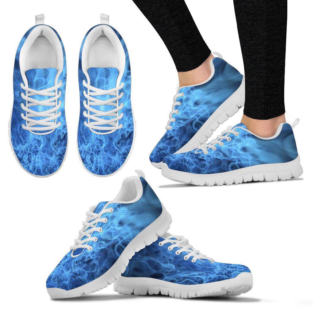 Blue Flames Black Border Womens Sneakers