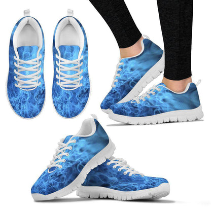 Blue Flames Black Border Womens Sneakers