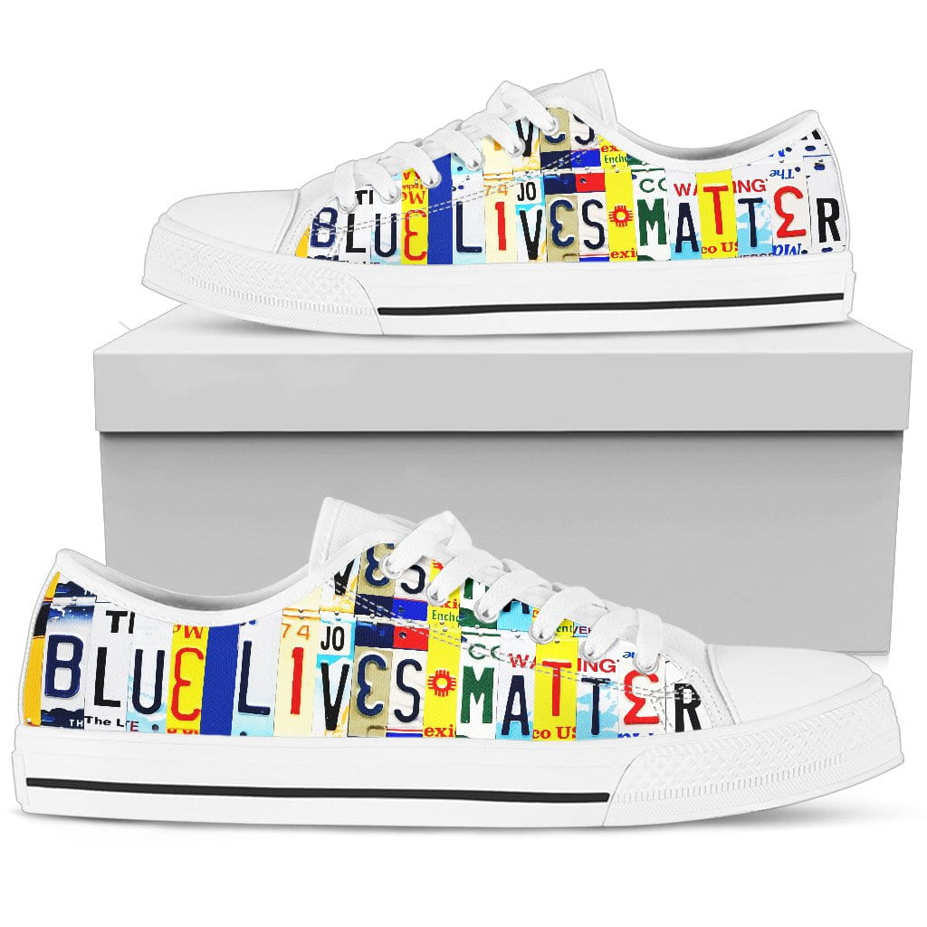 Blue Lives Matter Low Top Womens Tennis Shoes White