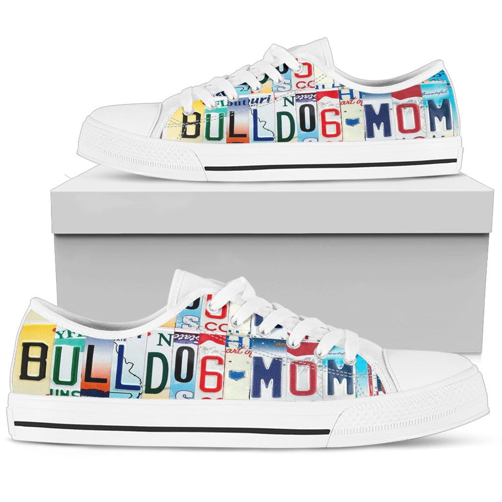 Bulldog Mom Low Top Womens Tennis Shoes White Let s Print Big