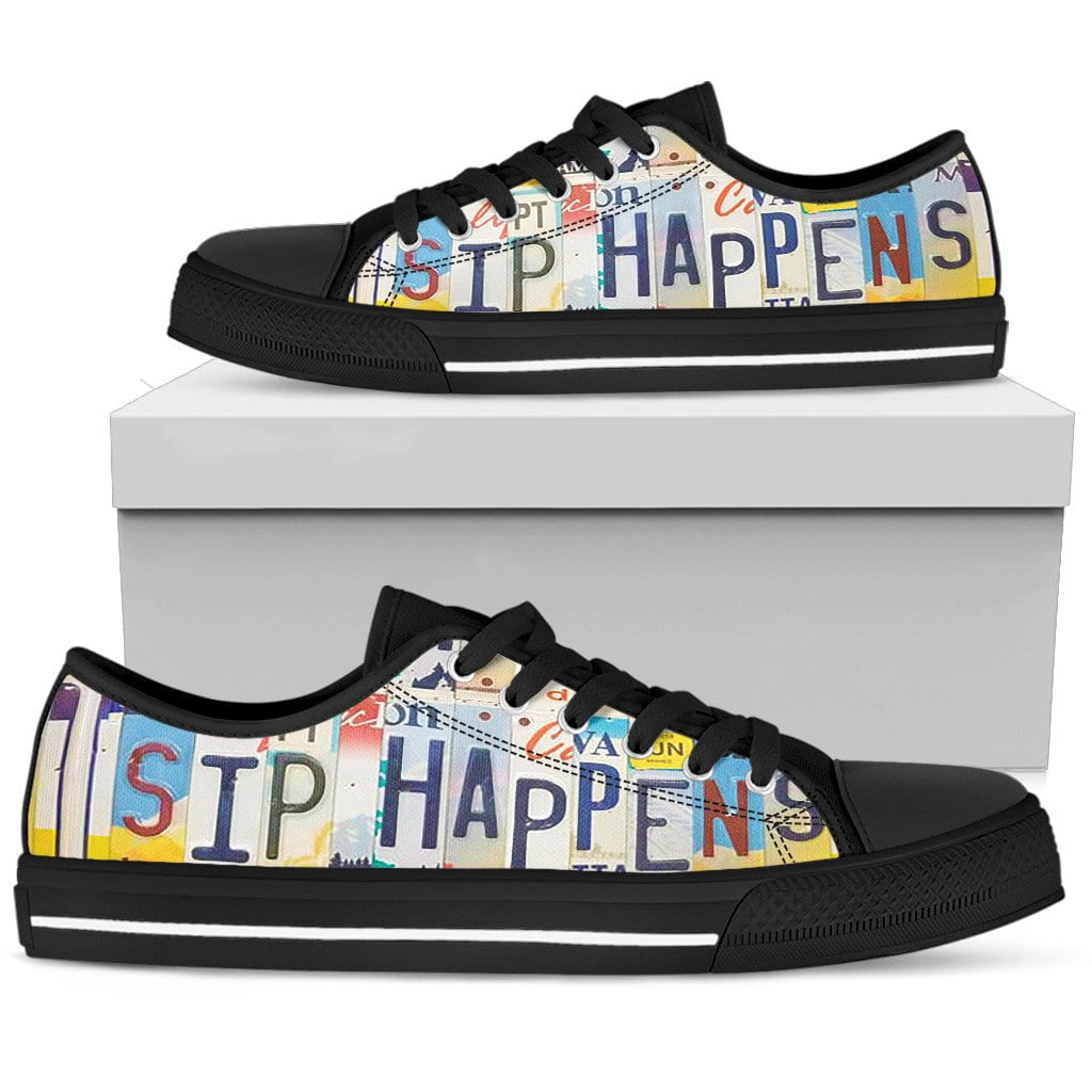 Sip Happens Wine Low Top Womens Tennis Shoes Black