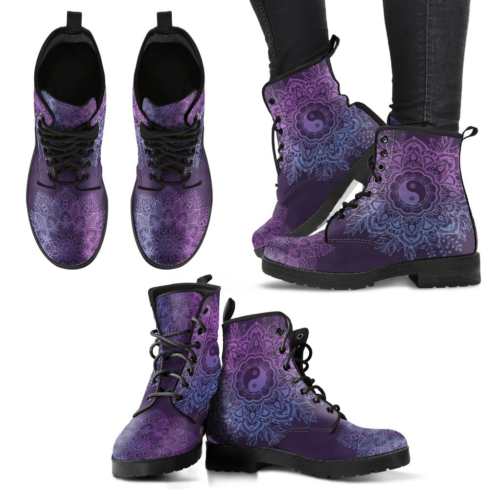 Purple Yin Yang Mandala Handcrafted Boots