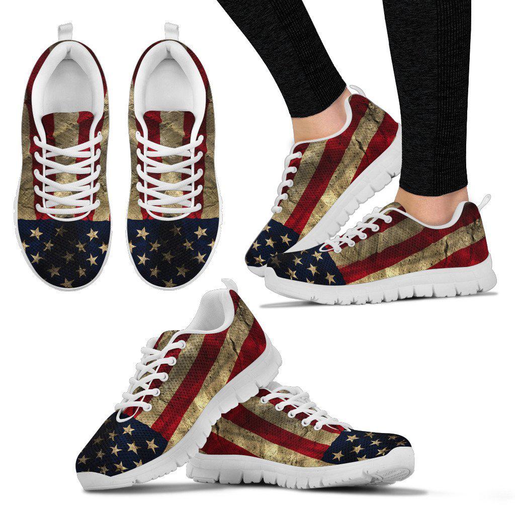 Aged Flag White Border Women's Sneakers