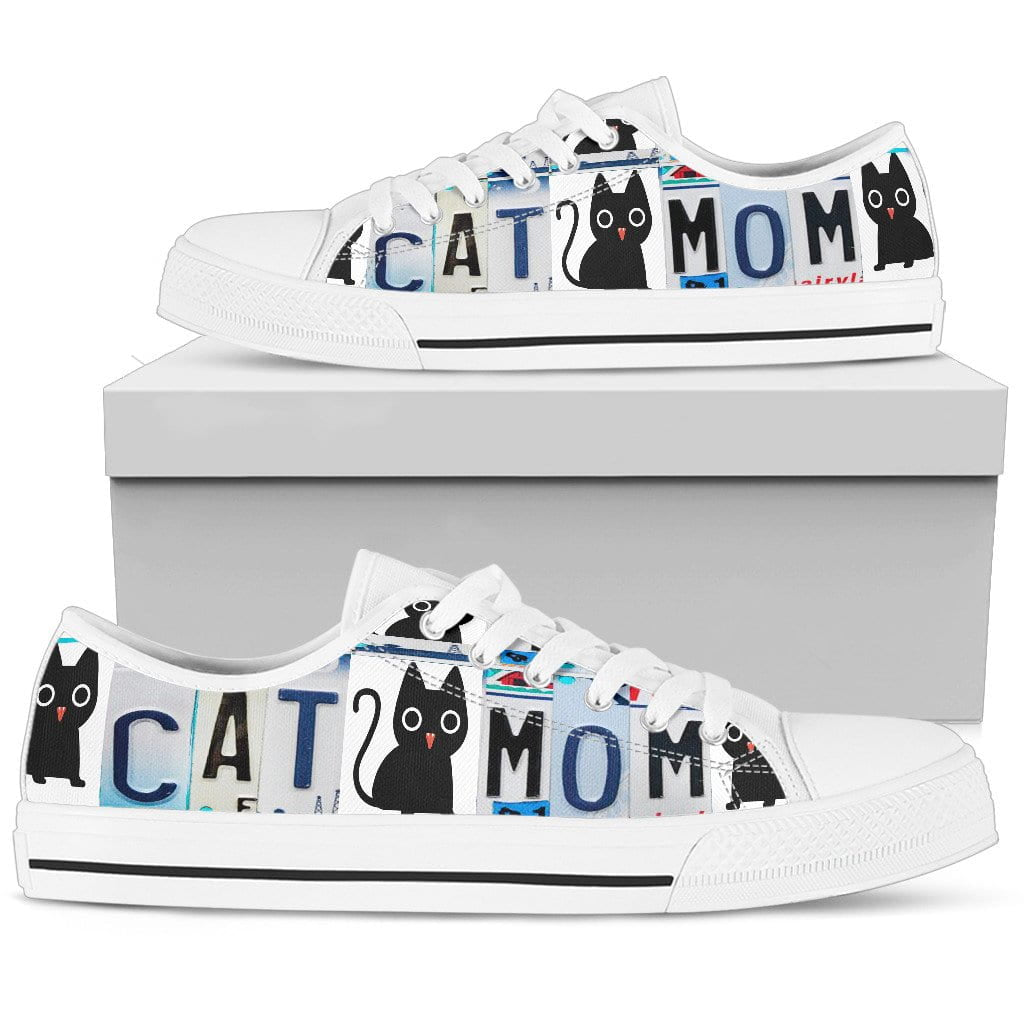 Cat Mom Low Top Womens Tennis Shoes White
