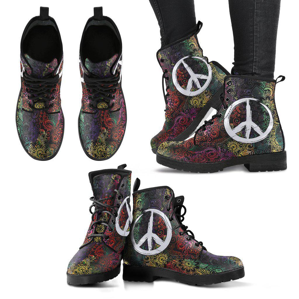 Henna Flowers Peace Women's Leather Boots