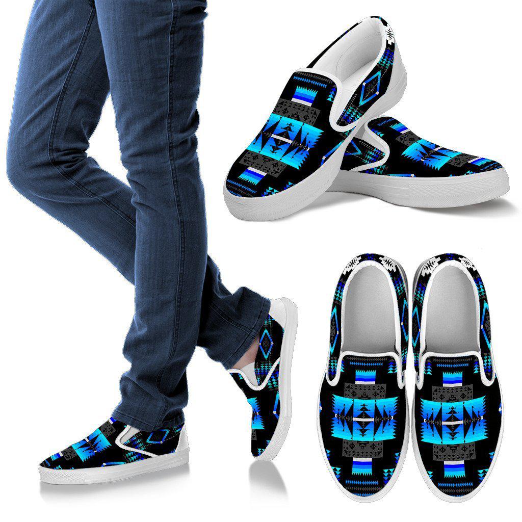 Seven Tribes Black and Blue Sopo Mens Slip ons White Sole Shoes