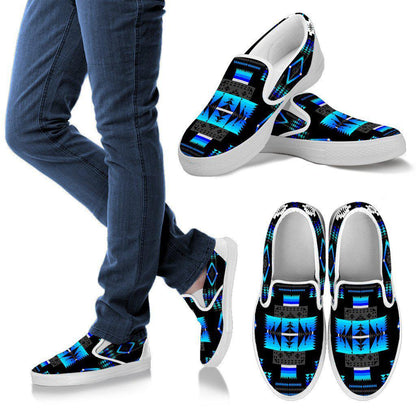 Seven Tribes Black and Blue Sopo Mens Slip ons White Sole Shoes