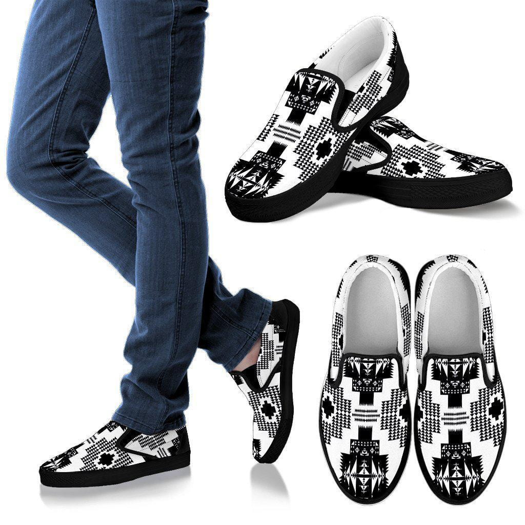 Seven Tribes White and Black Sopo Womens Slip Ons Black Sole Shoes