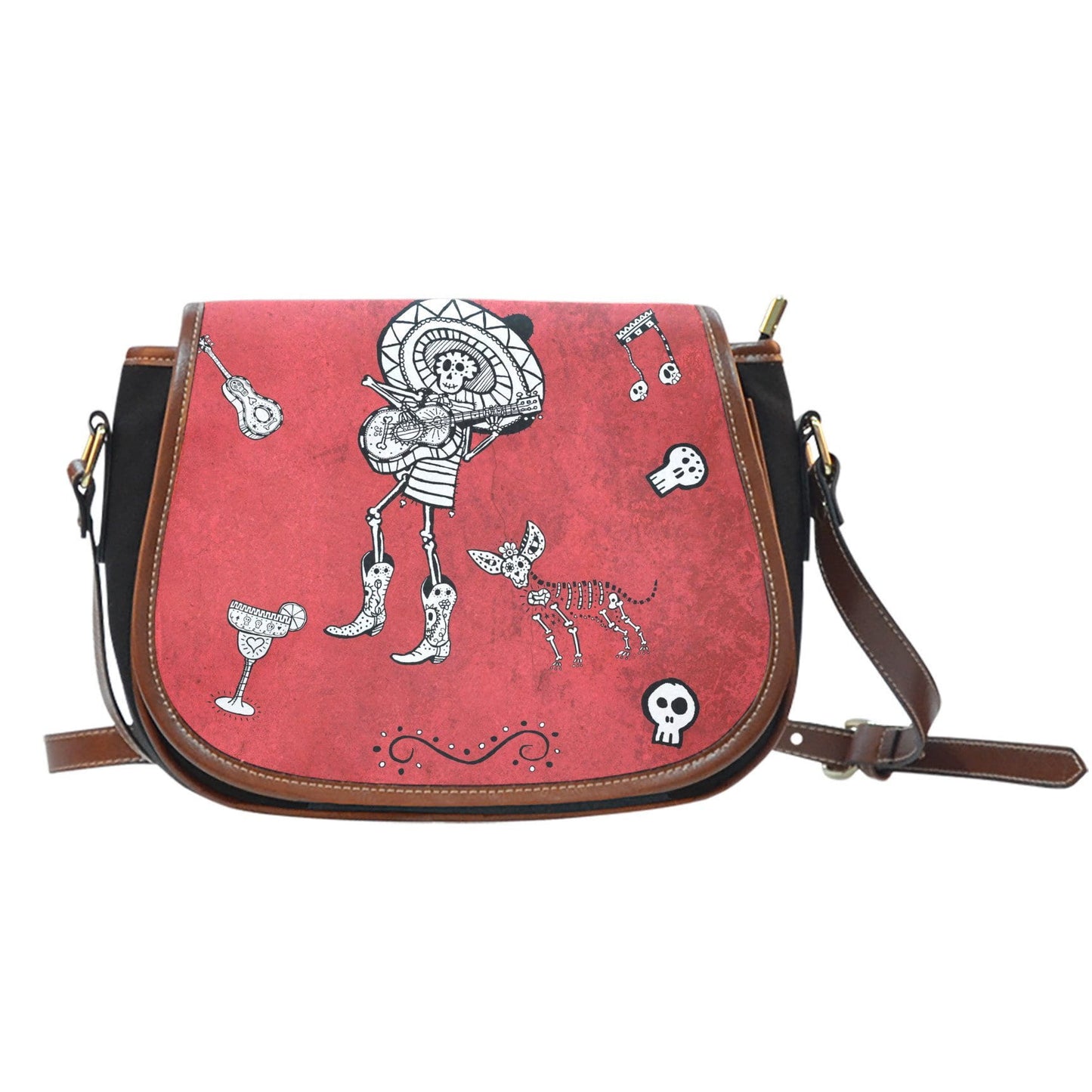Day of the Dead Leather Trim Cross Body Bag