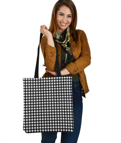 Black and White Buffalo Plaid Printed Tote Bag