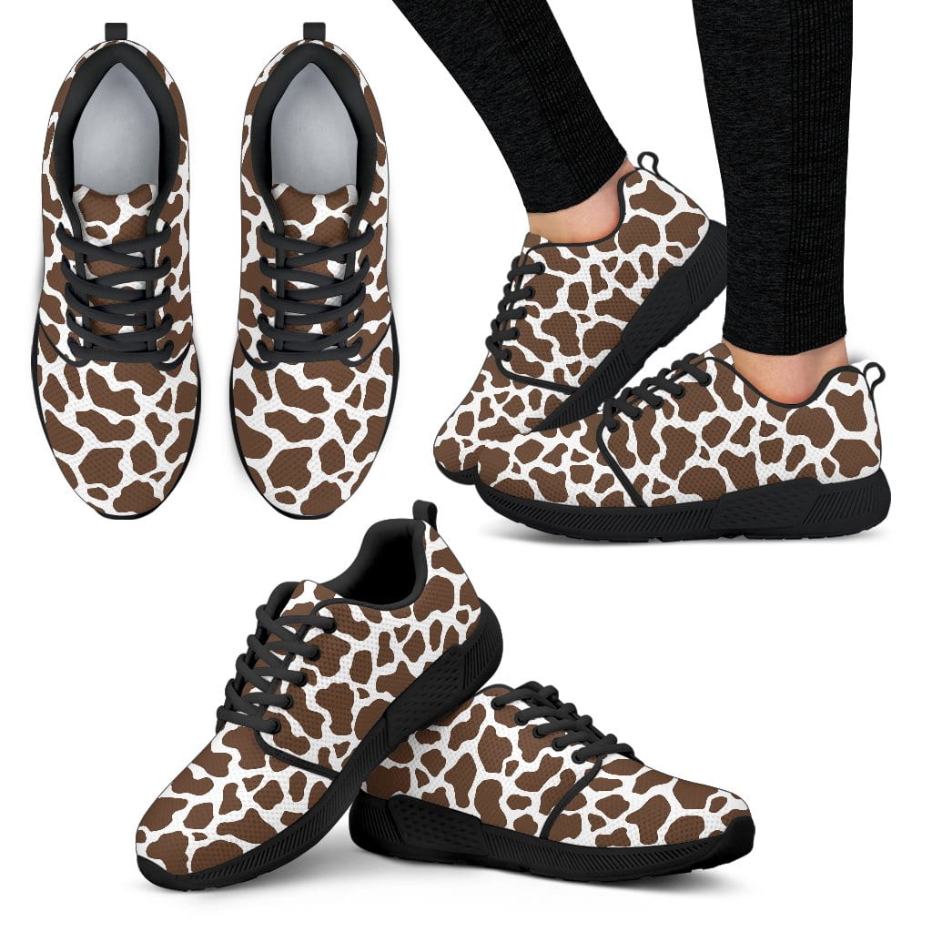 Cow Print Womens Athletic Sneakers Black