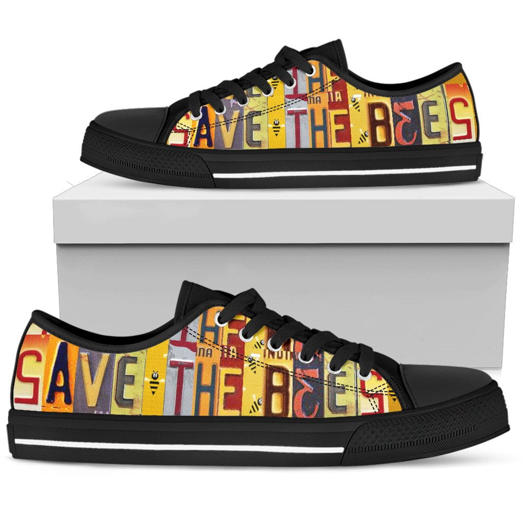 Save The Bees Low Top Mens Tennis Shoes Black
