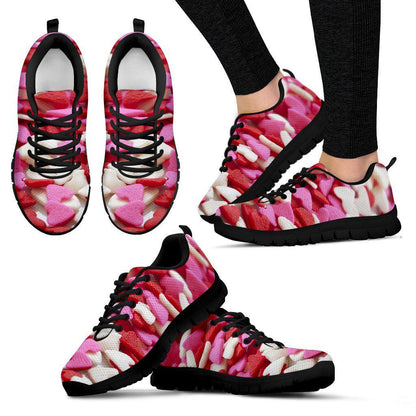 Pink Red Hearts Black Border Women's Sneakers