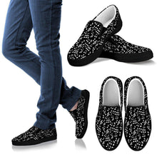 Mens Slip Ons Shoes. Black Music Note Design