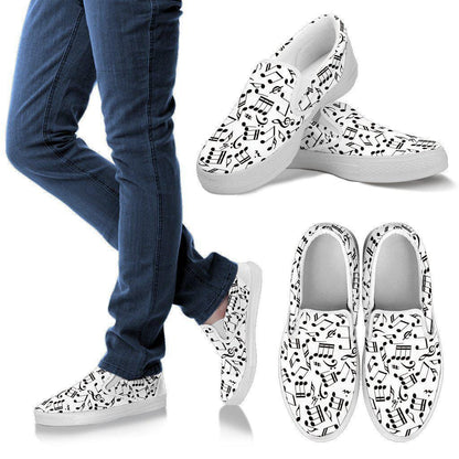 Music Note Mens Slip Ons Shoes White