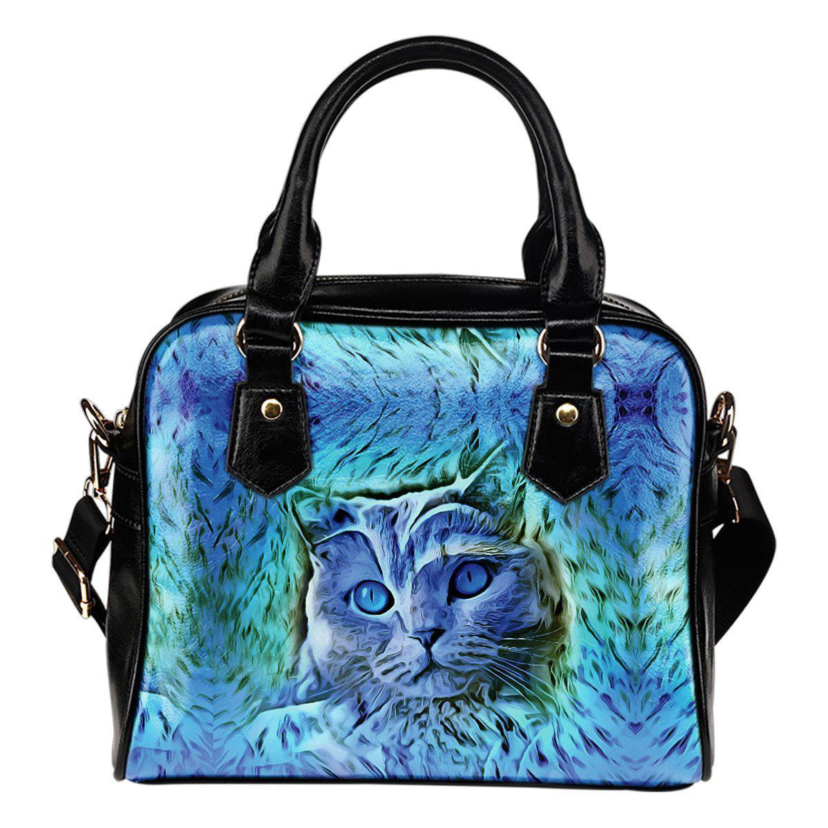 Blue Cat Shoulder Handbag