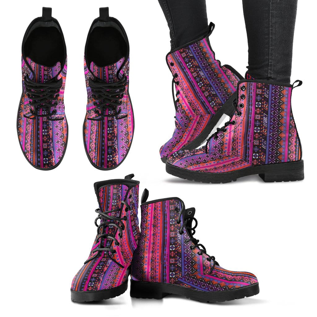 Pink Boho Stripe Handcrafted Boots