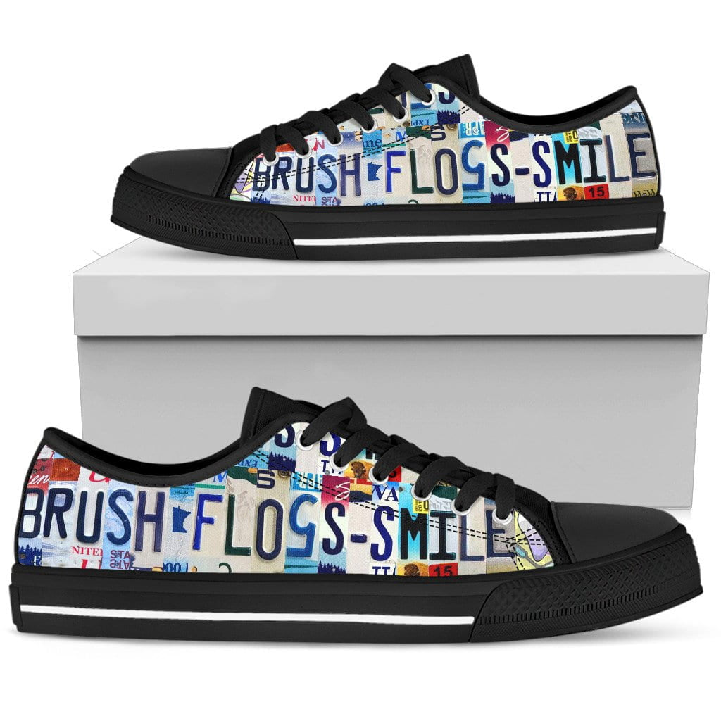 Brush, Floss, Smile Low Top Womens Tennis Shoes Black