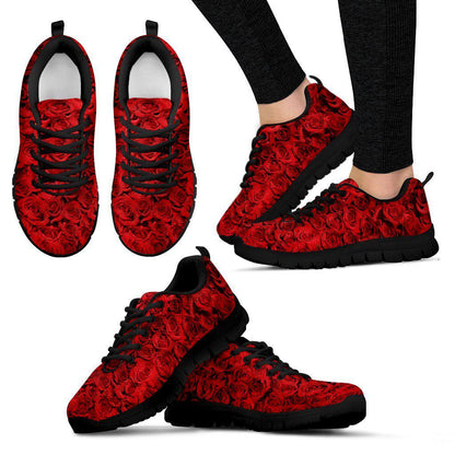 Red Roses Black Border Woman's Sneakers