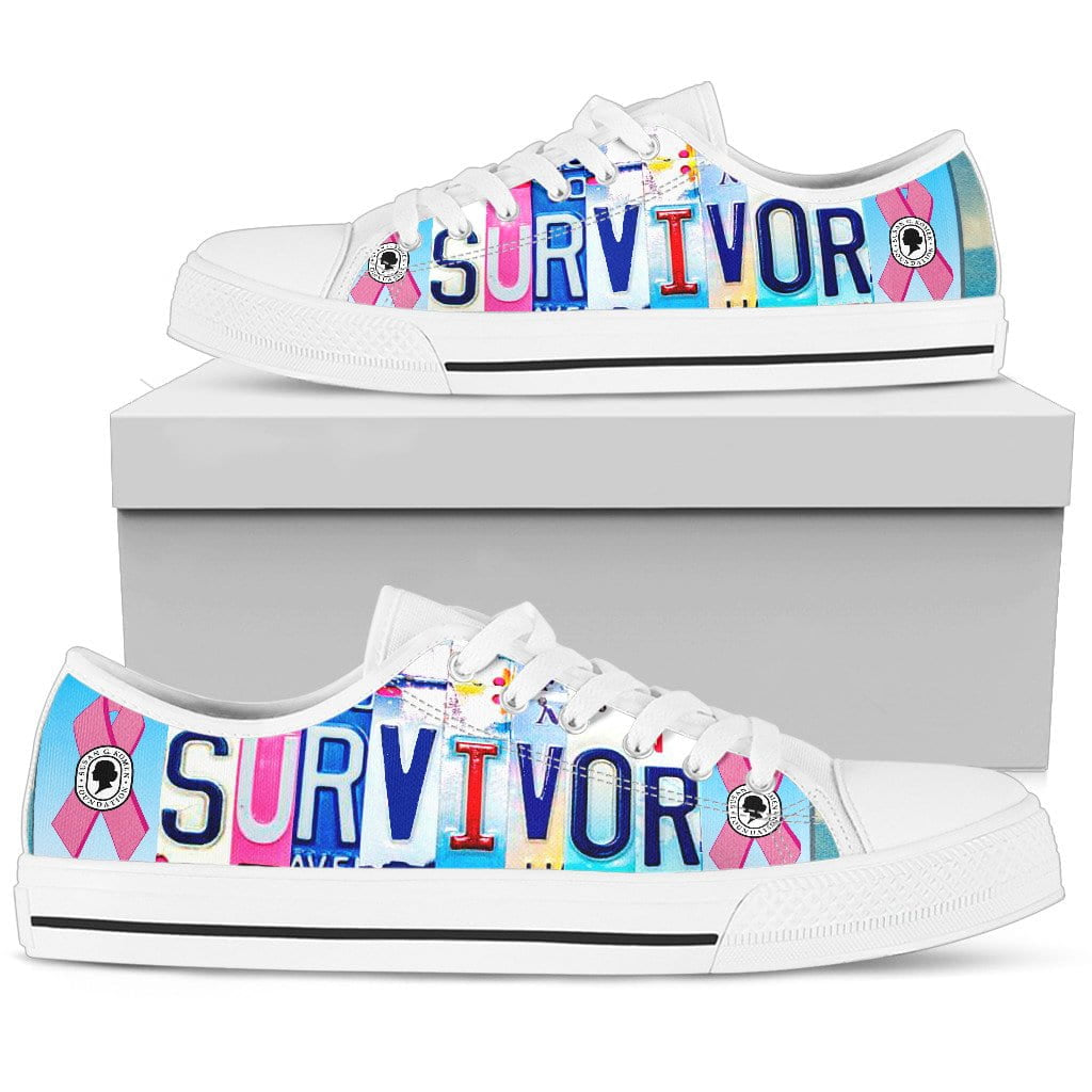 Pink Survivor Low Top Womens Tennis Shoes White