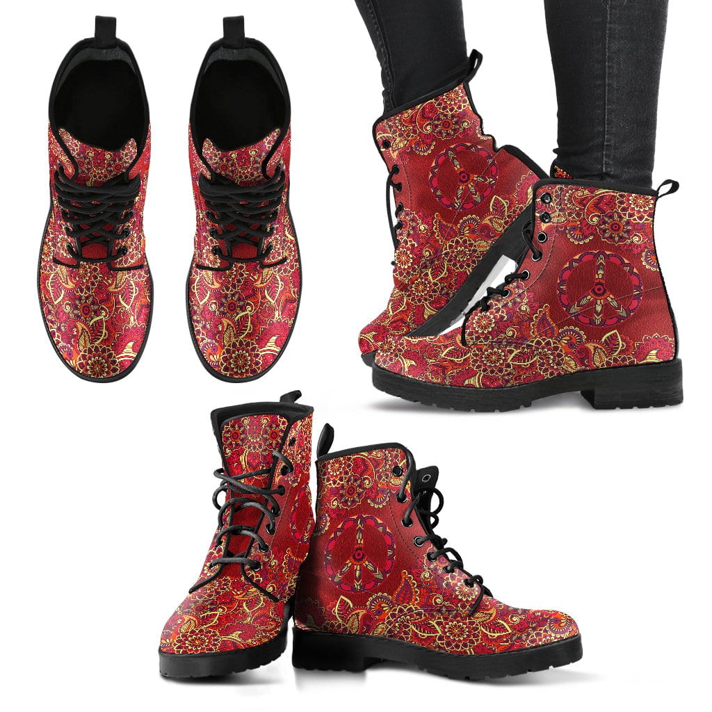 Red Peace Mandala Handcrafted Boots