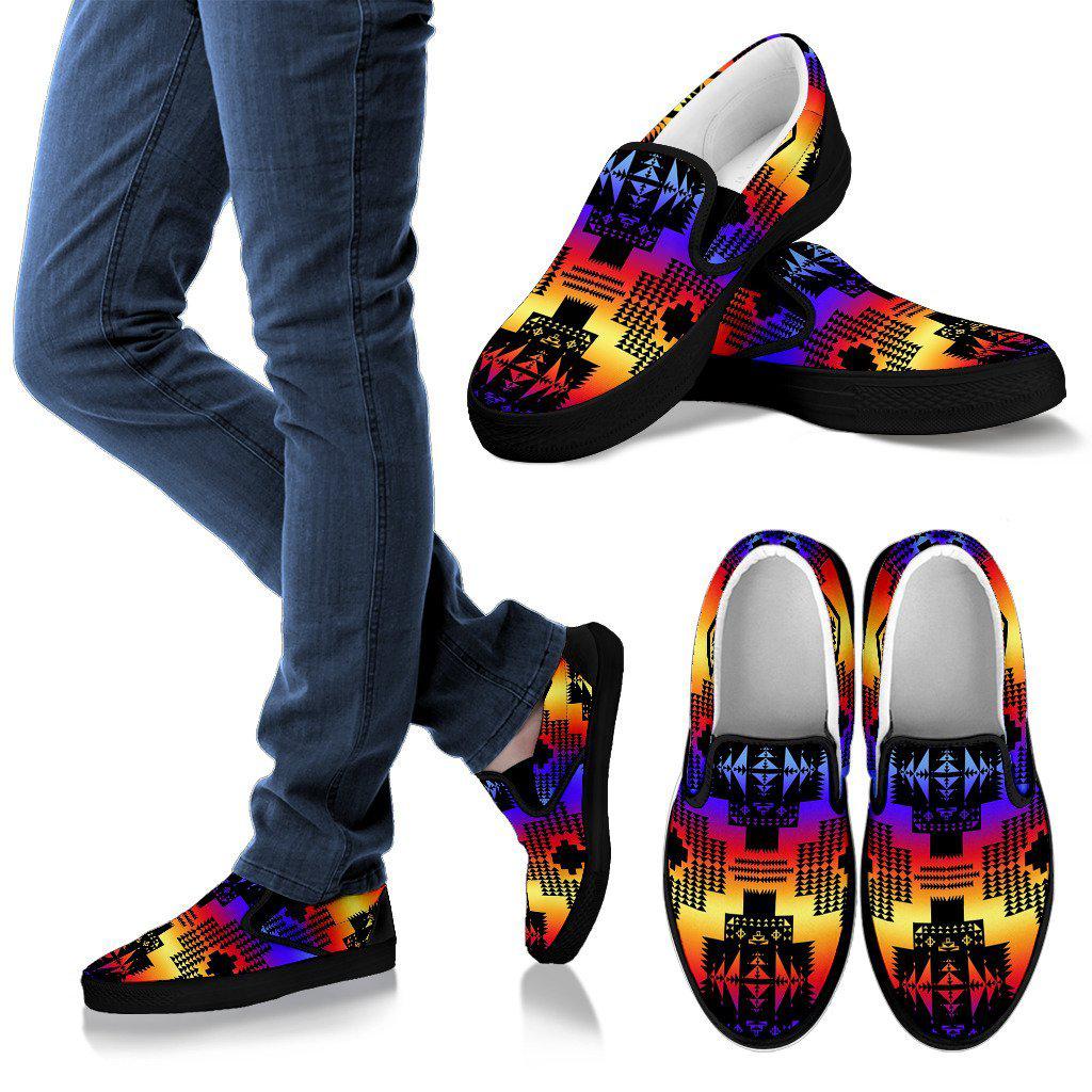 Seven Tribes Black with Sunset Sopo Mens Slip ons Shoes Black Soles