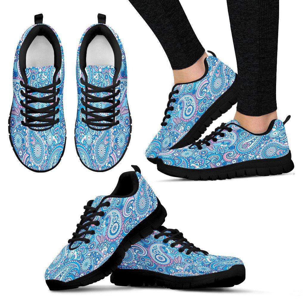 Blue Paisley Black Border Women's Sneakers