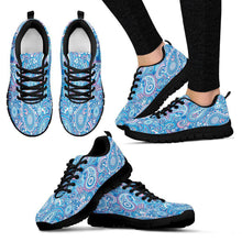 Blue Paisley Black Border Women's Sneakers